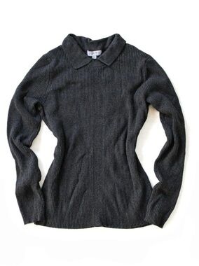 VAARA Charcoal Gray Ribbed Knit Polo Sweater Top XL
